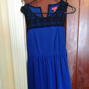 Blue dress with black lace across top